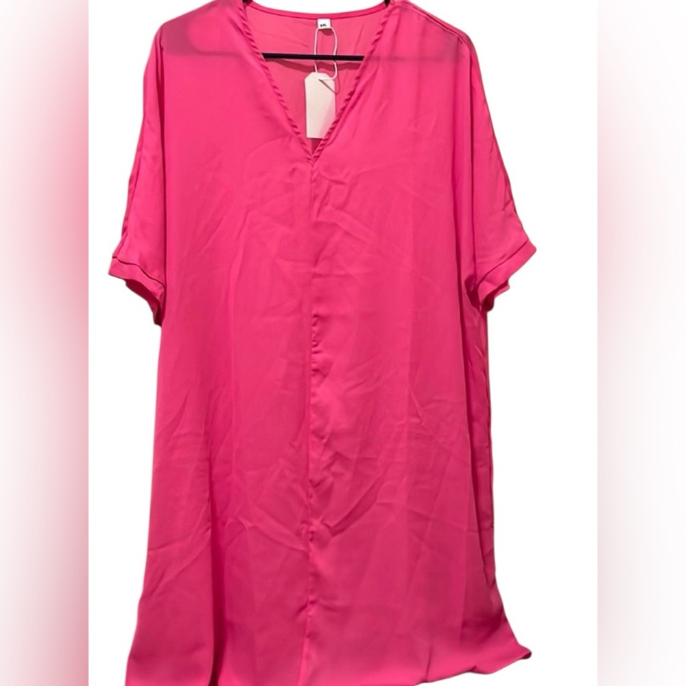 V necked swing hot pink dress